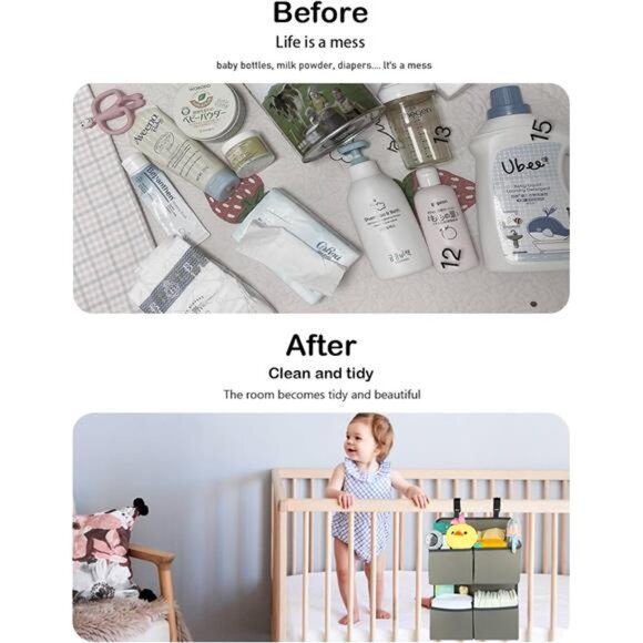Hanging Diaper Organizer for Crib Bassinet Playpen Nursery Storage Holder 4 Pock - Picture 6 of 7